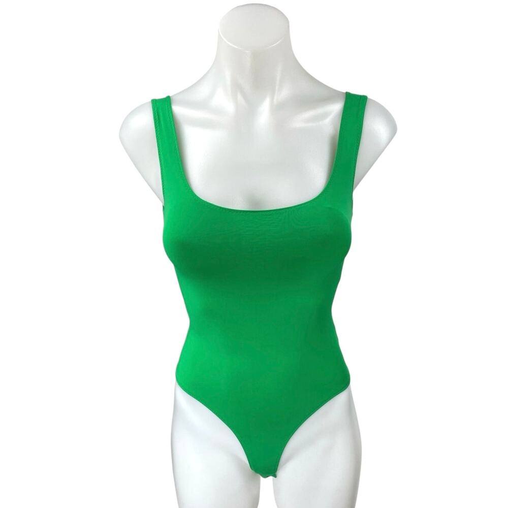Zara Green Sleeveless Square Neck Open Back Cami Camisole Tank Bodysuit Top Sz S